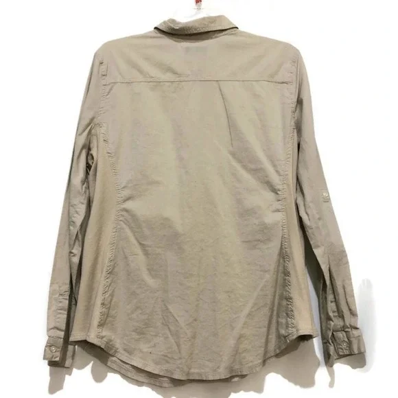 Old Navy Button Up Blouse Tan Stretch Career Large - Picture 2 of 7